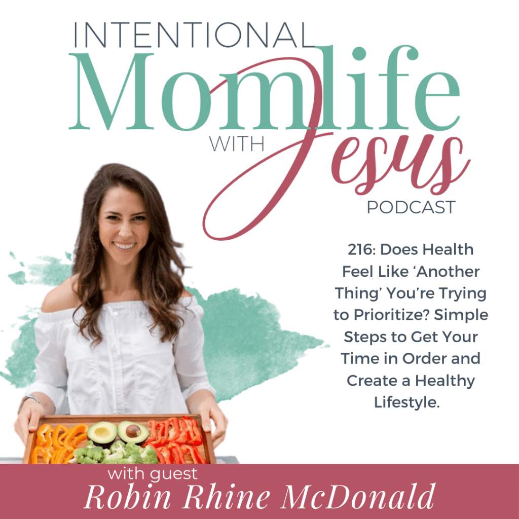 In this episode of the Intentional Momlife with Jesus Podcast Sasha chats with Robin Rhine McDonald. Robin is a mom, wife, jesus loving health coach, host of the Vision Driven Health Podcast, and creator of the Healthy Weightloss Academy. Robin shares about the importance of health in every season. Sasha and Robin bring together the topics of health/selfcare and priorities/scehduling in this fun episode.